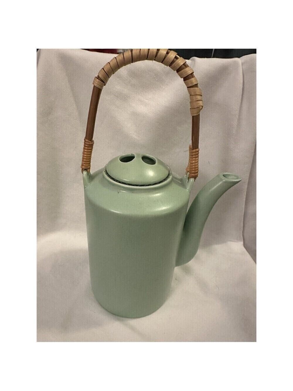Celadon Jade Teapot Pot For Vietnamese Lotus Tea 12w X 13h Bamboo Handle Pottery